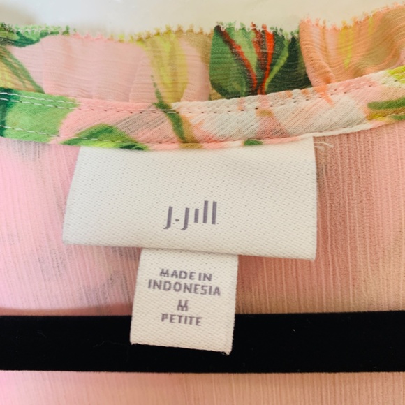 J.Jill Pink Floral Tunic Top Size Medium PETITE Bell Sleeve Tropical Boho Beach - Picture 3 of 14